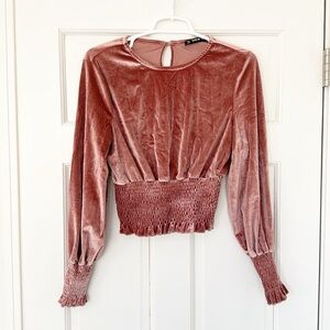 SHEIN velvet top size S pink ruching longsleeve stretch